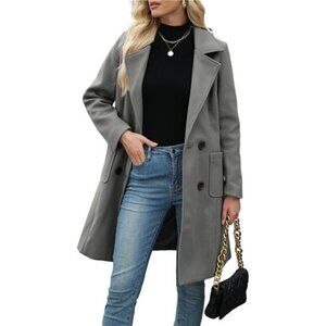 Women Winter Wool Blend Camel Mid-Long Coat Notch Double-Breasted Lapel